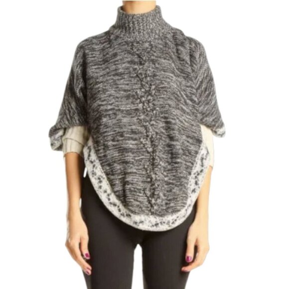 Max Studio Poncho Sweater Eyelash Fringe Black Boho Hippie Festival Womens M - Picture 2 of 12